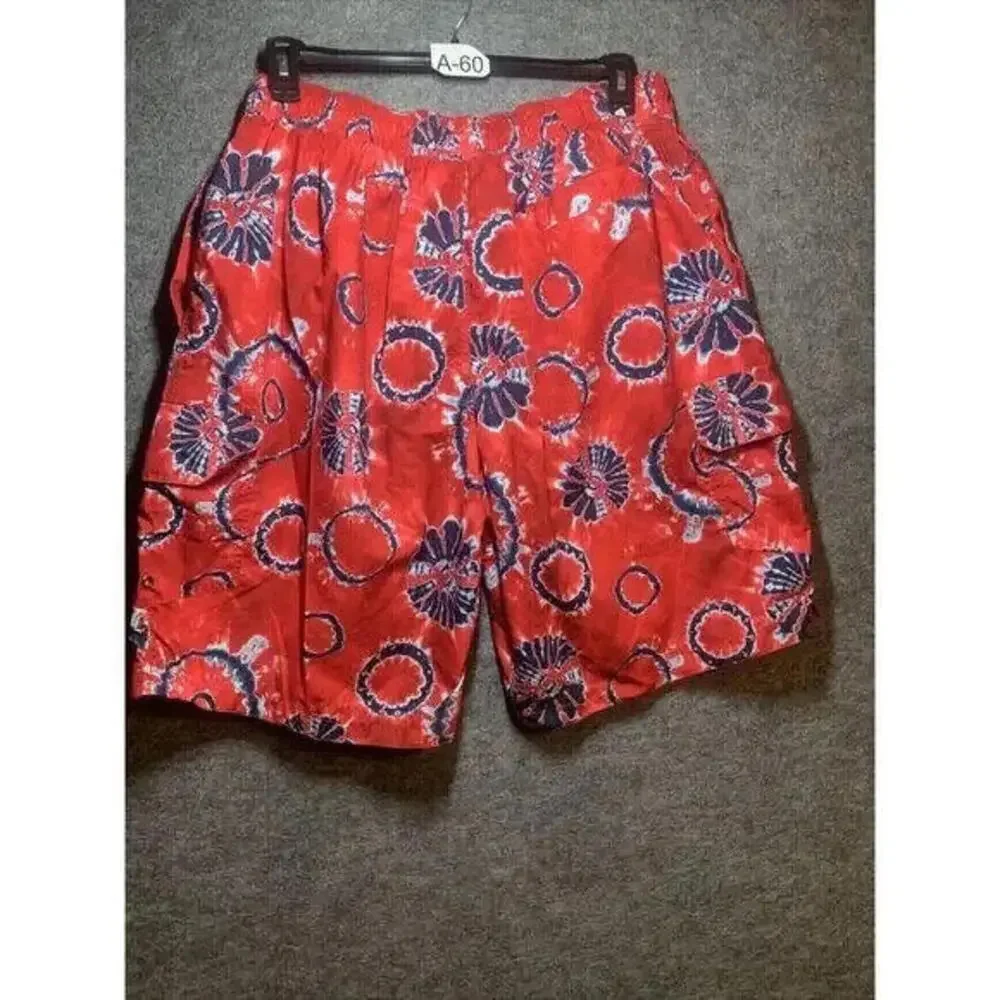 The Foundry Supply Co Red Tie Dye Cargo Swim Trunks Shorts Elastic Waist 2XL A60